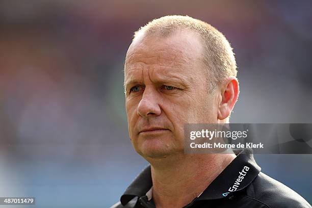 Ken Hinkley of the Power looks on during the round six AFL match between Port Adelaide Power and the Geelong Cats at Adelaide Oval on April 27, 2014...