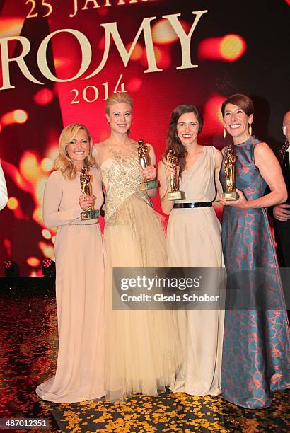 Helene Fischer, Larissa Marolt, Miriam Stein and Adele Neuhauser attend the 25th Romy Award 2014 at Hofburg Vienna on April 26, 2014 in Vienna,...