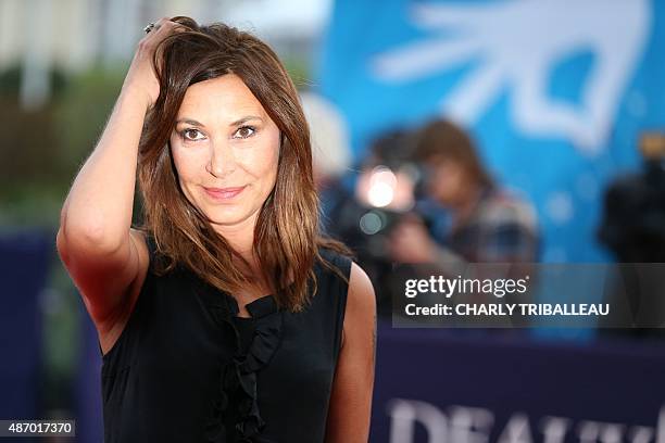 French singer Zazie poses on the red carpet before the screening of the movie "Life" on September 5, 2015 during the 41th Deauville US Film Festival,...