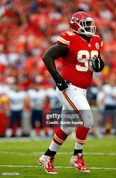 Inside linebacker Josh Mauga of the Kansas City Chiefs in action during the preseason game against the Tennessee Titans at Arrowhead Stadium on...