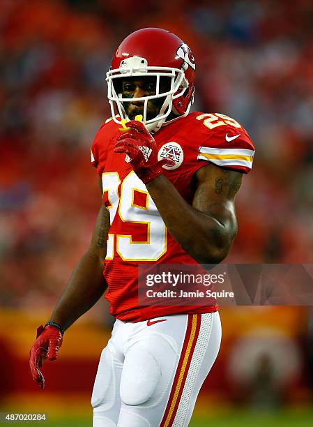 Strong safety Eric Berry of the Kansas City Chiefs in action during the preseason game against the Tennessee Titans at Arrowhead Stadium on August...