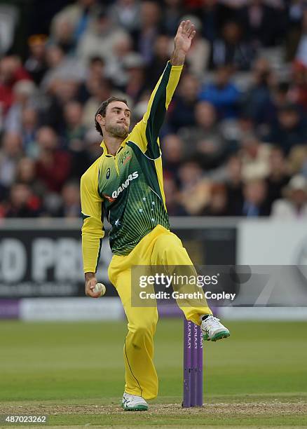 Glenn Maxwell of Australia bowls during the 2nd Royal London One-Day International match between England and Australia at Lord's Cricket Ground on...