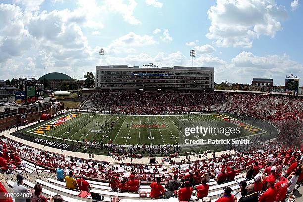 General view as the Richmond Spiders play the Maryland Terrapins at Byrd Stadium on September 5, 2015 in College Park, Maryland. The Maryland...