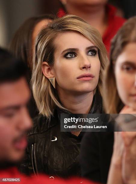 Actress Emma Roberts attends Lanvin And Living Beauty Host An Evening Of Fashion on April 26, 2014 in Beverly Hills, California.