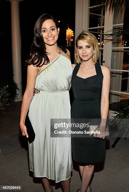 Actresses Emmy Rossum and Emma Roberts attend Lanvin And Living Beauty Host An Evening Of Fashion on April 26, 2014 in Beverly Hills, California.