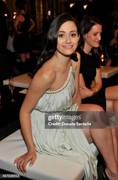 Actress Emmy Rossum and guest attend Lanvin And Living Beauty Host An Evening Of Fashion on April 26, 2014 in Beverly Hills, California.