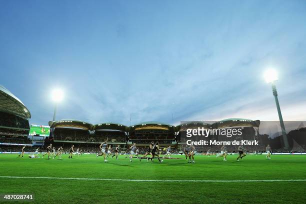 General view during the round six AFL match between Port Adelaide Power and the Geelong Cats at Adelaide Oval on April 27, 2014 in Adelaide,...