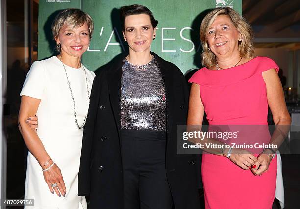 President of Tiffany & Co. Europe Florence Rollet, actress Juliette Binoche and Managing Director of Tiffany & Co. Italy Raffaella Banchero attend a...