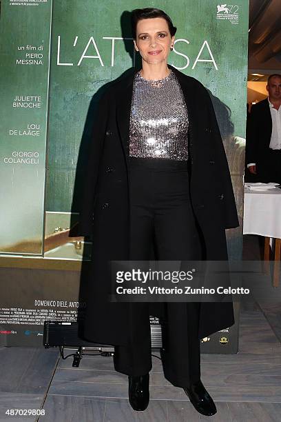 Actress Juliette Binoche attends a cocktail reception for 'The Wait' hosted by Tiffany & Co. During the 72nd Venice Film Festival at Terrazza...