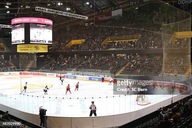 Action during the Champions Hockey League group stage game between SC Bern and Linkoping HC on September 5, 2015 in Bern, Switzerland.