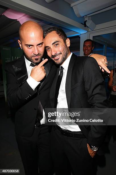 Singer Giuliano Sangiorgi and director Piero Messina attend a cocktail reception for 'The Wait' hosted by Tiffany & Co. During the 72nd Venice Film...