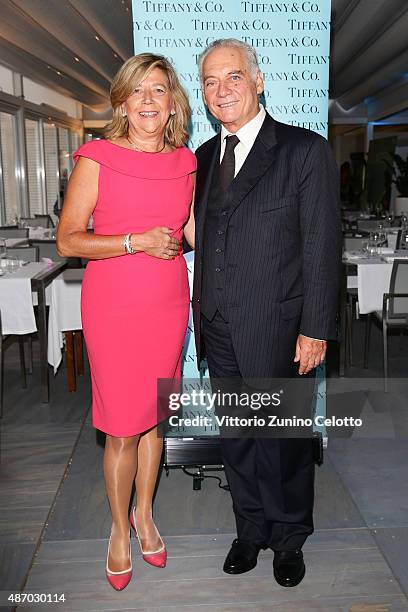 Managing Director of Tiffany & Co. Italy Raffaella Banchero and actor Giorgio Colangeli attend a cocktail reception for 'The Wait' hosted by Tiffany...
