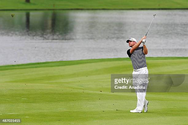 Marcus Both of Australia in action during the final round of the CIMB Niaga Indonesian Masters at Royale Jakarta Golf Club on April 27, 2014 in...