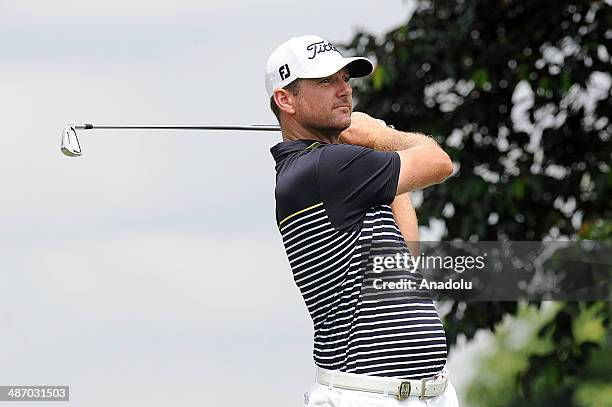 Marcus Both of Australia in action during the final round of the CIMB Niaga Indonesian Masters at Royale Jakarta Golf Club on April 27, 2014 in...