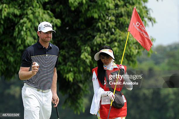 Marcus Both of Australia in action during the final round of the CIMB Niaga Indonesian Masters at Royale Jakarta Golf Club on April 27, 2014 in...