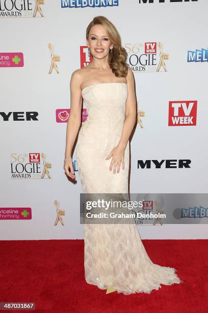 Kylie Minogue arrives at the 2014 Logie Awards at Crown Palladium on April 27, 2014 in Melbourne, Australia.