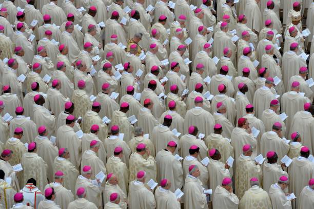 Bishops attend the canonisation mass of Popes John XXIII and John Paul II on St Peter's at the Vatican on April 27, 2014. Catholics from around the...