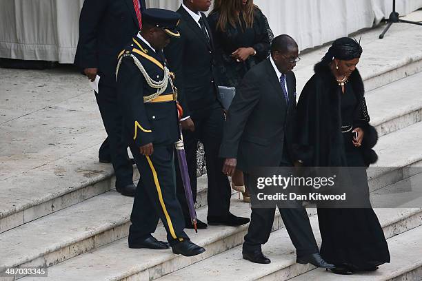 President of Zimbabwe Robert Mugabe and his wife Grace Mugabe attend the canonisation mass of Popes John XXIII and John Paul II on St Peter's on...