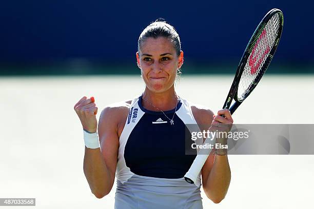Flavia Pennetta of Italy celebrates after defeating Petra Cetkovska of the Czech Republic during their Women's Singles Third Round match Victoria...