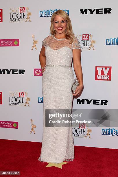 Monique Wright arrives at the 2014 Logie Awards at Crown Palladium on April 27, 2014 in Melbourne, Australia.