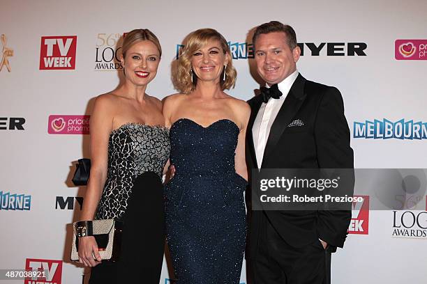 Allison Langdon, Tara Brown and Michael Usher arrive at the 2014 Logie Awards at Crown Palladium on April 27, 2014 in Melbourne, Australia.