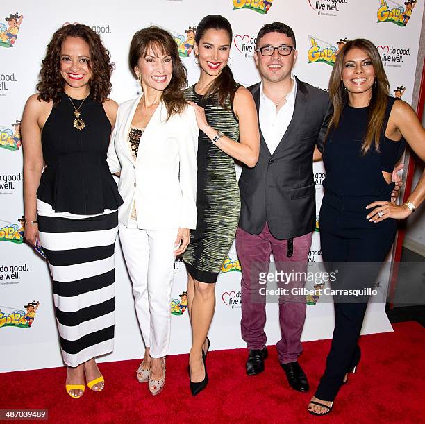 Judy Reyes, Susan Lucci, Roselyn Sanchez, George Valencia and Lisa Vidal attend the "La Golda" premiere at Lighthouse International Theater on April...