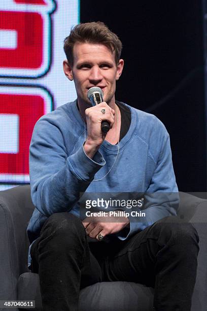 Actor Matt Smith shares hia experiences on "Dr Who" in the "Spotlight on Matt Smith and Karen Gillan" panel discussion at the Stampede Corral during...