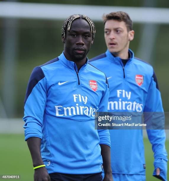 Bacary Sagna of Arsenal during a training session at London Colney on April 27, 2014 in St Albans, England.