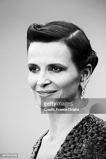 Juliette Binoche attends a premiere for 'The Wait' during the 72nd Venice Film Festival at on September 5, 2015 in Venice, Italy.