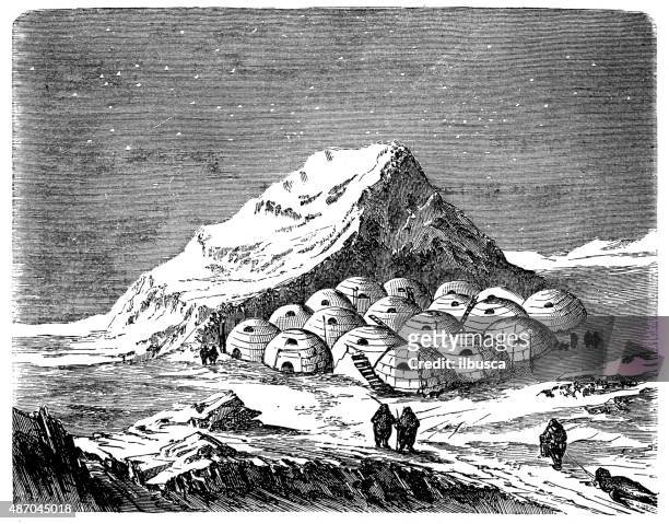people and traditions of the world: eskimo/inuit - igloo stock illustrations