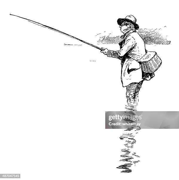 ilustraciones, imágenes clip art, dibujos animados e iconos de stock de victorian angler - pescar