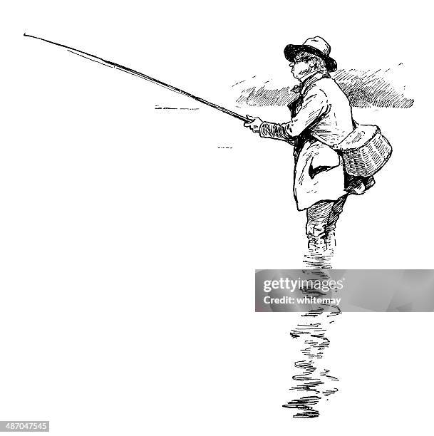 victorian angler - freshwater fishing stock illustrations