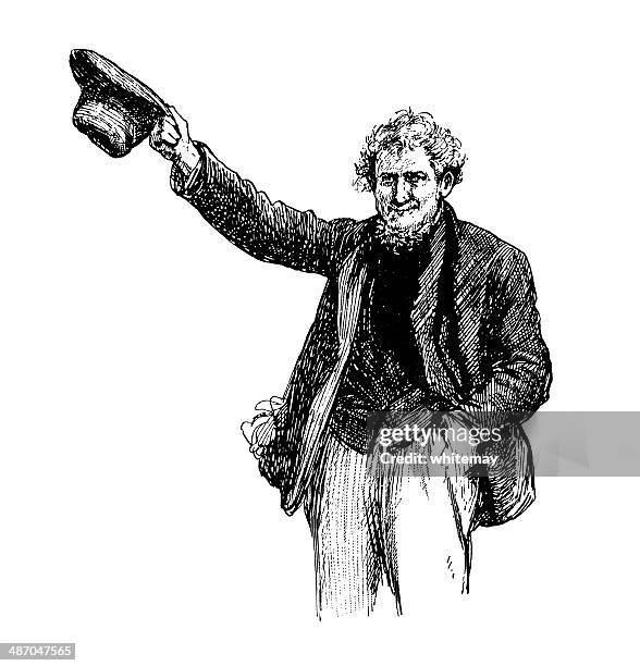 victorian man waving his hat - senior laughing stock illustrations