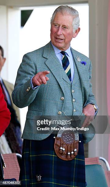 Prince Charles, Prince of Wales attends the Braemar Gathering at The Princess Royal and Duke of Fife Memorial Park on September 5, 2015 in Braemar,...