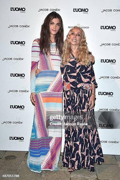 Elisa Sednaoui and Franca Sozzani attend the 'Being The Protagonist' Party hosted By L'Uomo Vogue during the 72nd Venice Film Festival at San...