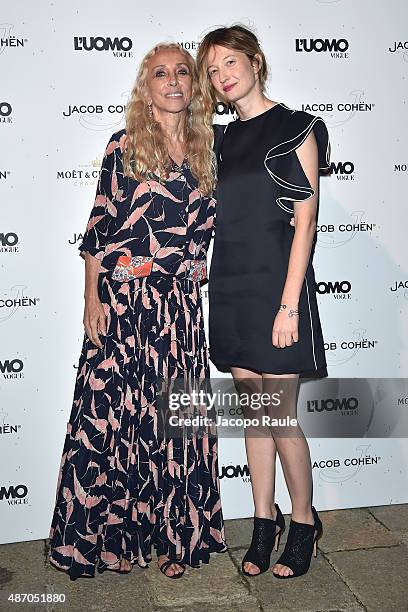 Franca Sozzani and Alba Rohrwacher attend the 'Being The Protagonist' Party hosted By L'Uomo Vogue during the 72nd Venice Film Festival at San...