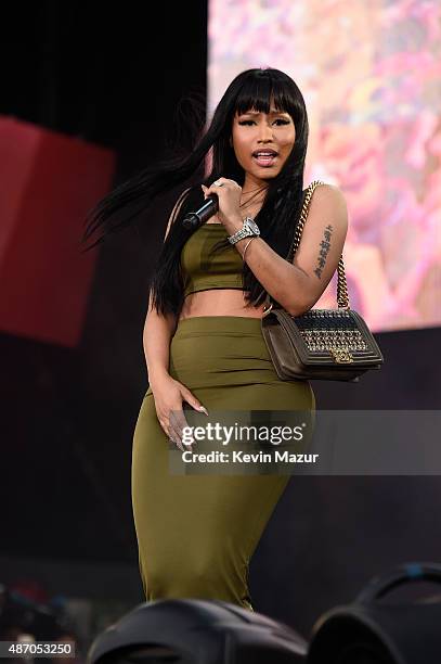 Nicki Minaj performs onstage during Meek Mill's set at the 2015 Budweiser Made in America Festival at Benjamin Franklin Parkway on September 5, 2015...
