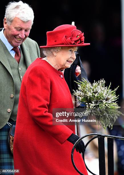 Queen Elizabeth ll attends the Braemar Highland Games on September 05, 2015 in Braemar, Scotland. There has been an annual gathering at Braemar, in...