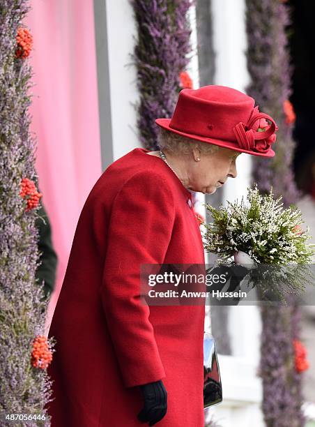 Queen Elizabeth ll attends the Braemar Highland Games on September 05, 2015 in Braemar, Scotland. There has been an annual gathering at Braemar, in...