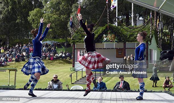 Competitors take part in the Highland dancing competition during the Braemar Highland Games on September 05, 2015 in Braemar, Scotland. There has...