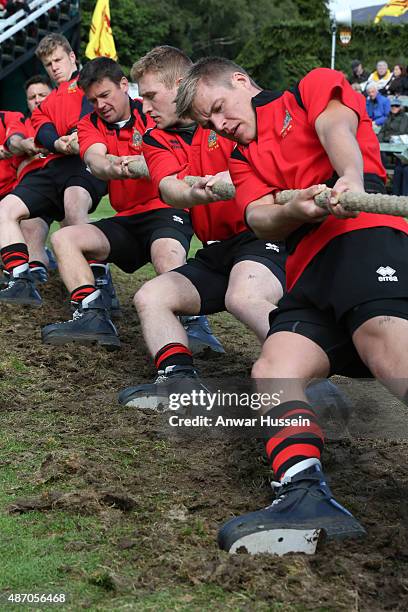 Tug of War teams take part in the Braemar Highland Games on September 05, 2015 in Braemar, Scotland. There has been an annual gathering at Braemar,...