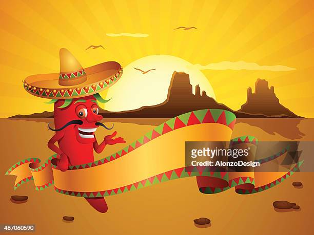 mexican red chili pepper - sombrero maracas stock illustrations