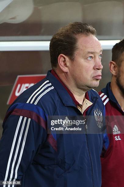 Leonid Slutski head coach of Russia during the UEFA Euro 2016 qualifying round Group G football match at Otkritie stadium in Moscow, Russia on...