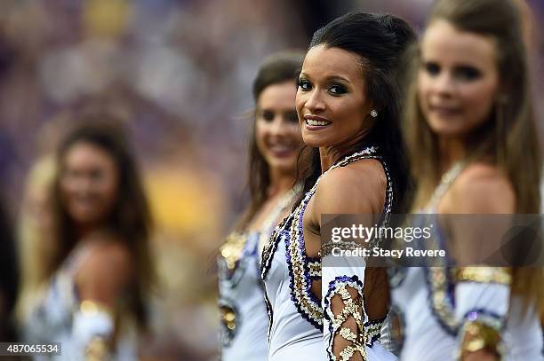 Members of the Golden Girls perform prior to a game between the LSU Tigers and the McNeese State Cowboys at Tiger Stadium on September 5, 2015 in...