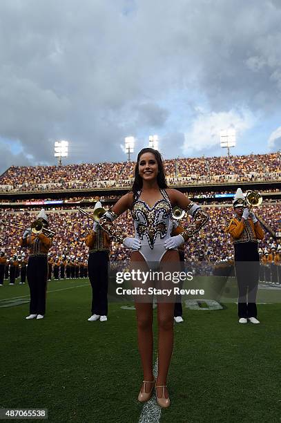 Member of the Golden Girls cheerleaders perform prior to a game between the LSU Tigers and the McNeese State Cowboys at Tiger Stadium on September 5,...