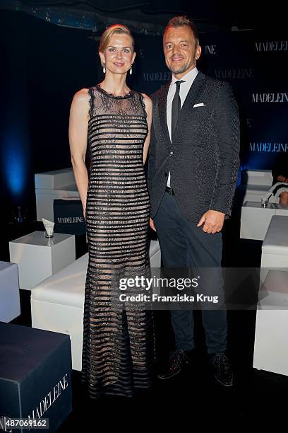 Britta Steffen and Volker Valk attend Madeleine At Goldene Henne 2015 on September 05, 2015 in Berlin, Germany.