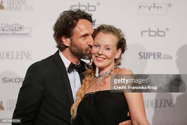 Falk-Willy Wild and Vaile Fuchs attend Madeleine At Goldene Henne 2015 on September 05, 2015 in Berlin, Germany.