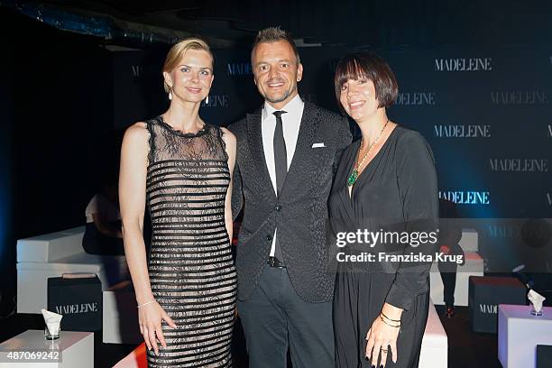 Britta Steffen, Volker Valk and Alexa Volquarts attend Madeleine At Goldene Henne 2015 on September 05, 2015 in Berlin, Germany.