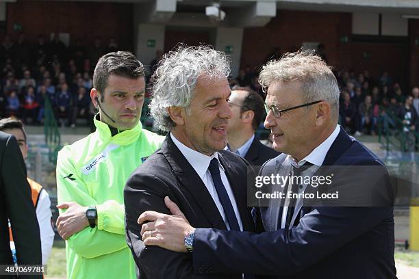 Roberto Donadoni coach of Parma and Ivo Pulga coach of Cagliari during the Serie A match between Cagliari Calcio and Parma FC at Stadio Sant'Elia on...