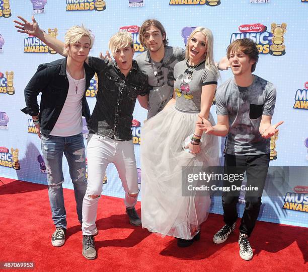 Ross Lynch, Riker Lynch, Rocky Lynch, Rydel Lynch, and Ellington Ratliff of R5 arrive at the 2014 Radio Disney Music Awards at Nokia Theatre L.A....